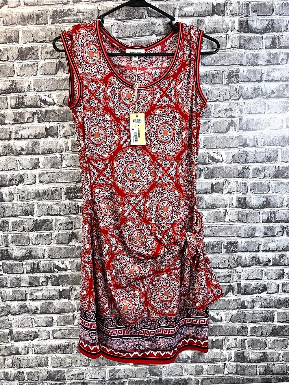 NWT Max Studio Printed Mini Dress in Red & White Size XS